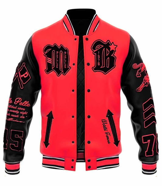 MB Red Black Varsity Jacket - Vox Leather