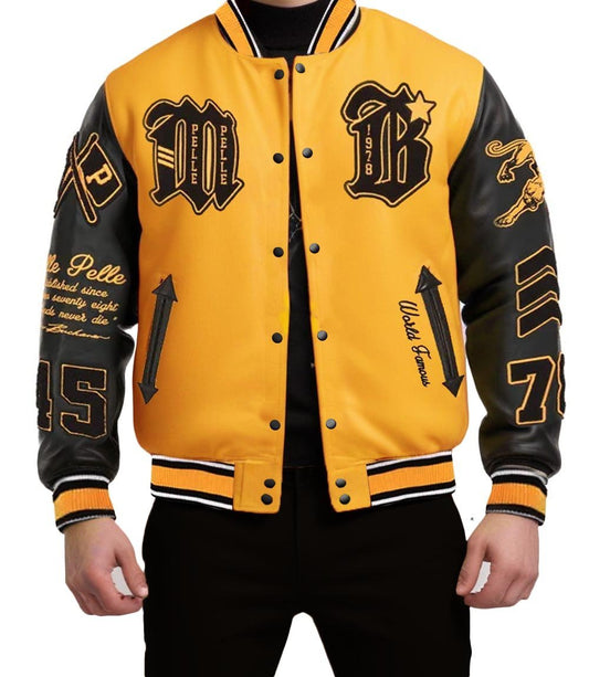 MB Yellow Black Varsity Jacket - Vox Leather