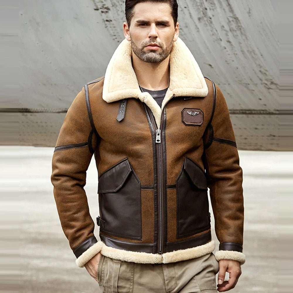 Men 2022 B6 RAF Flight Shearling Sheepskin Leather Jacket - Vox Leather