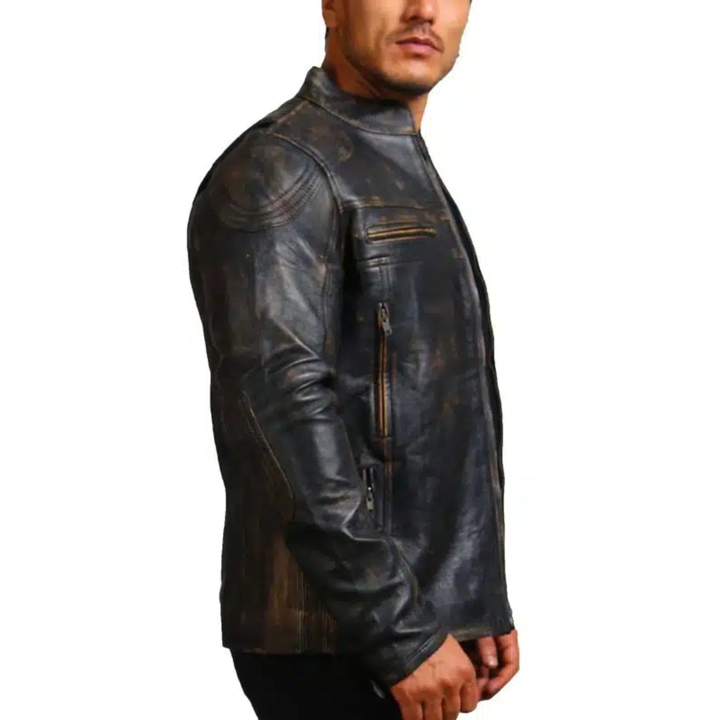 Men Black Motorcycle Leather Jacket - Rare Leather