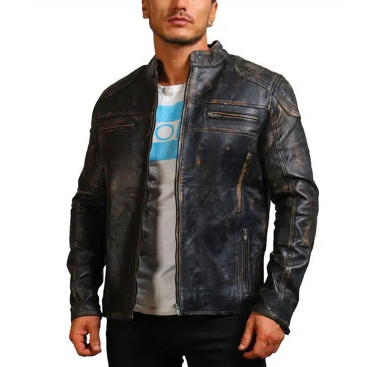 Men Black Motorcycle Leather Jacket - Vox Leather