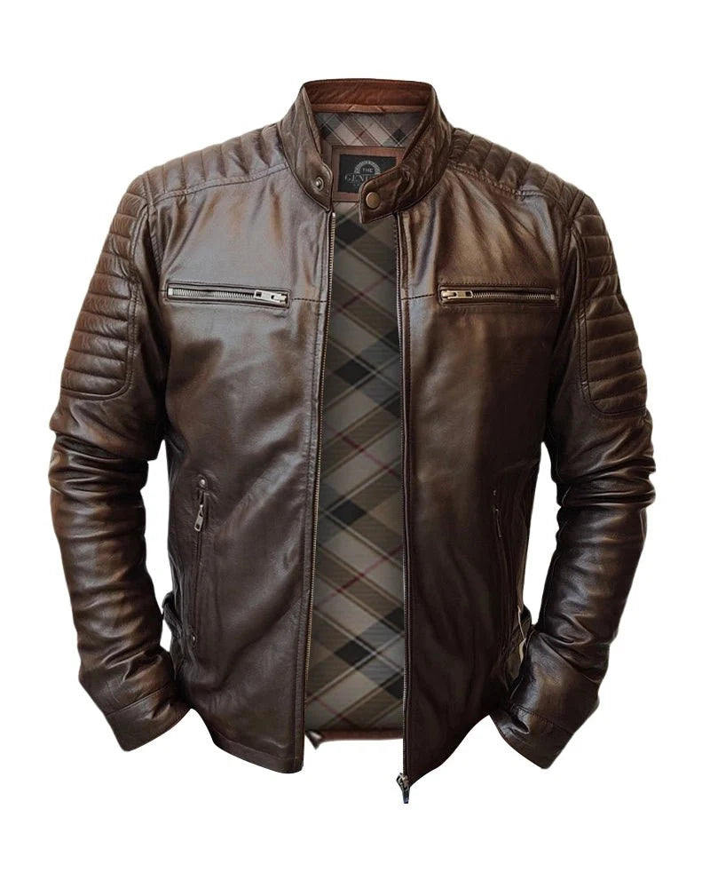 Men Handmade Slim Fit Leather Jacket - Rare Leather