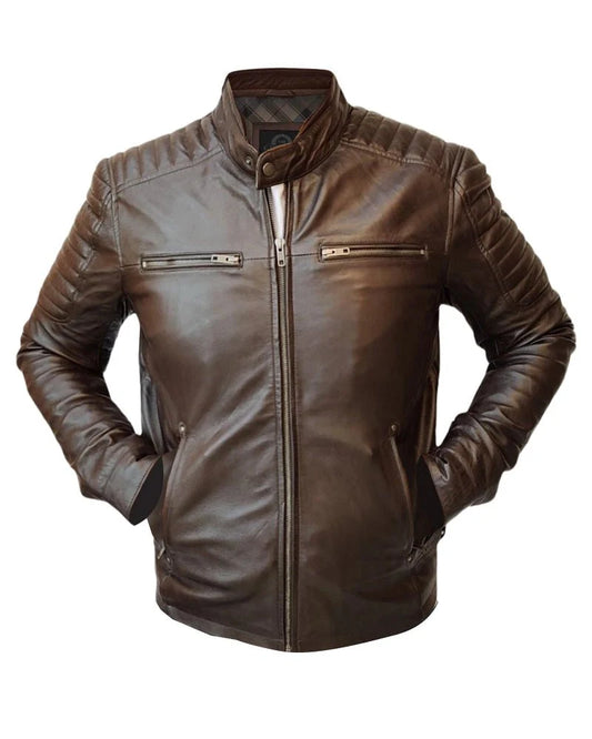 Men Handmade Slim Fit Leather Jacket - Rare Leather