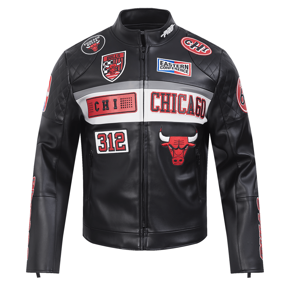 Men NBA Chicago Bulls Moto Jacket - Rare Leather Order Now !!
