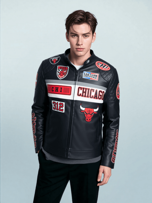 Men NBA Chicago Bulls Moto Jacket - Vox Leather