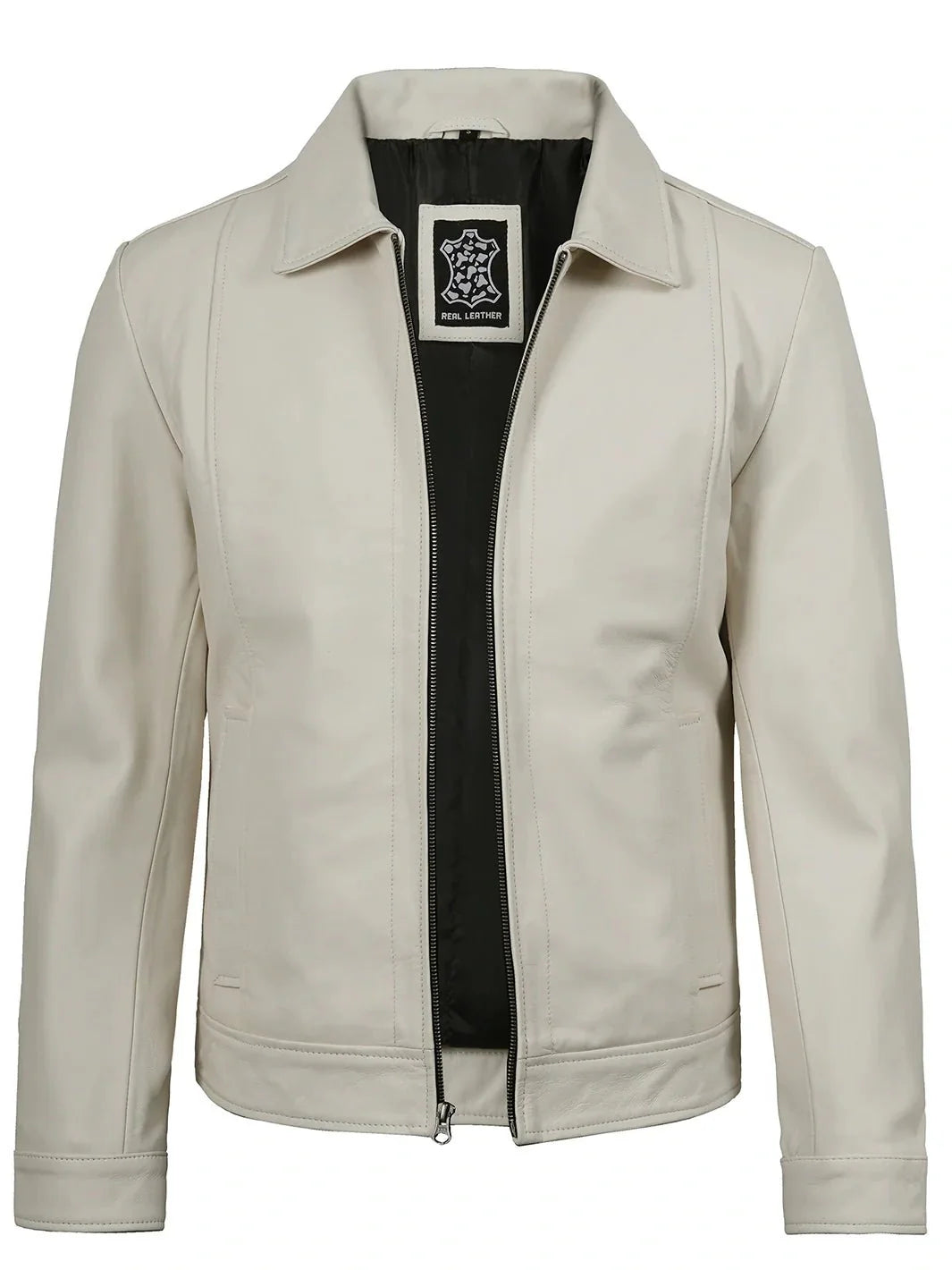 Men Off White Real Leather Harrington Jacket - Rare Leather