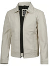 Men Off White Real Leather Harrington Jacket - Rare Leather