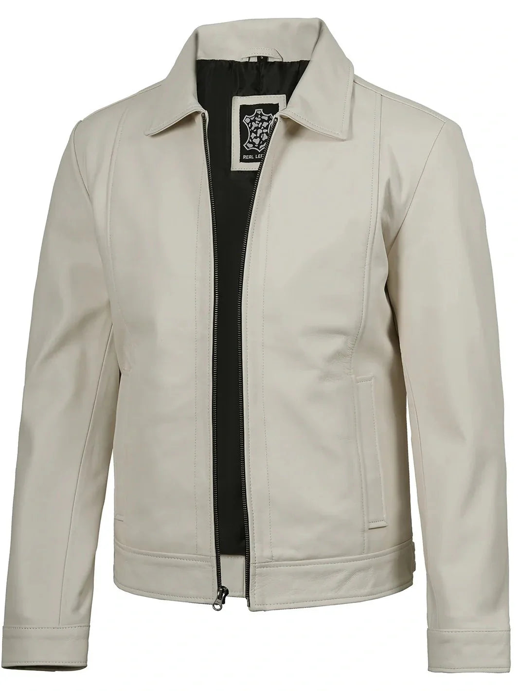 Men Off White Real Leather Harrington Jacket - Rare Leather