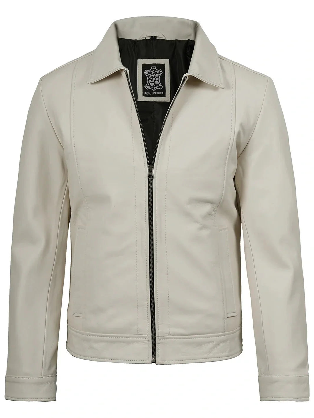 Men Off White Real Leather Harrington Jacket - Rare Leather