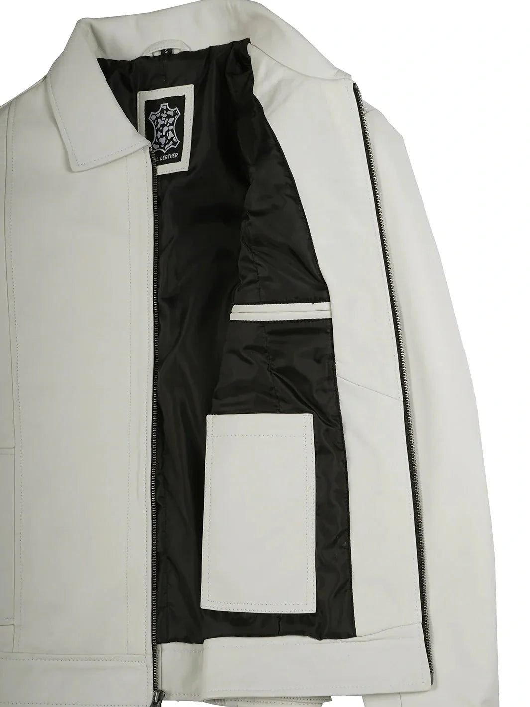 Men Off White Real Leather Harrington Jacket - Rare Leather