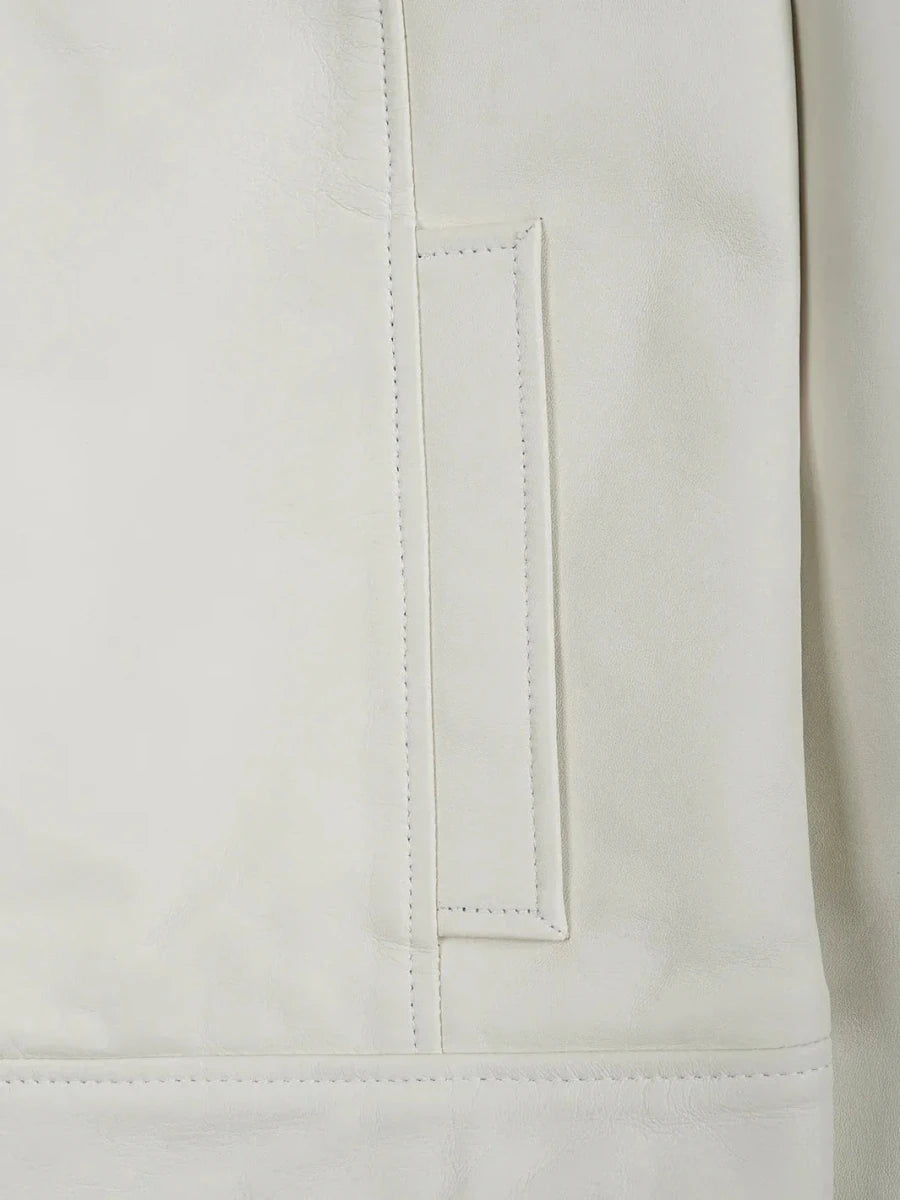 Men Off White Real Leather Harrington Jacket - Vox Leather