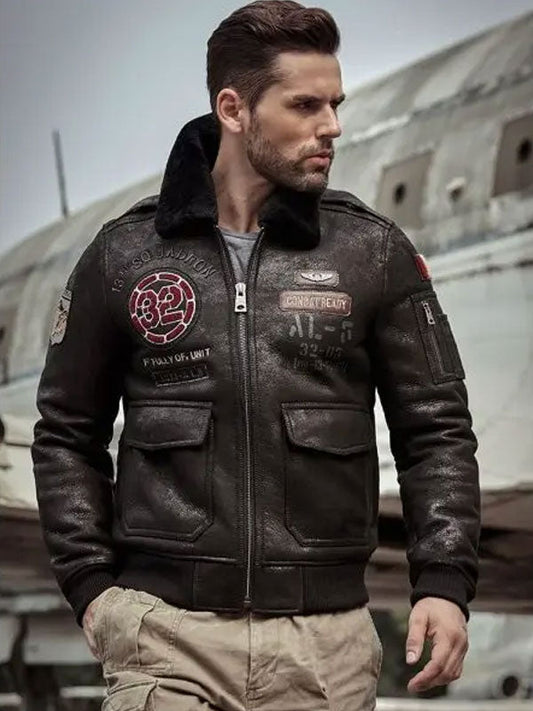 Mens Airforce Flight Coat Embroidered Jacket - Vox Leather