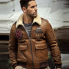 Mens B3 Airforce Brown Embroidered Shearling Leather Bomber Jacket - Rare Leather