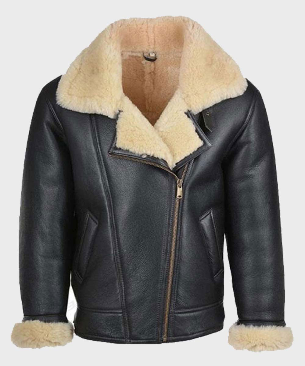 Mens B3 Black Shearling Leather Jacket - Rare Leather