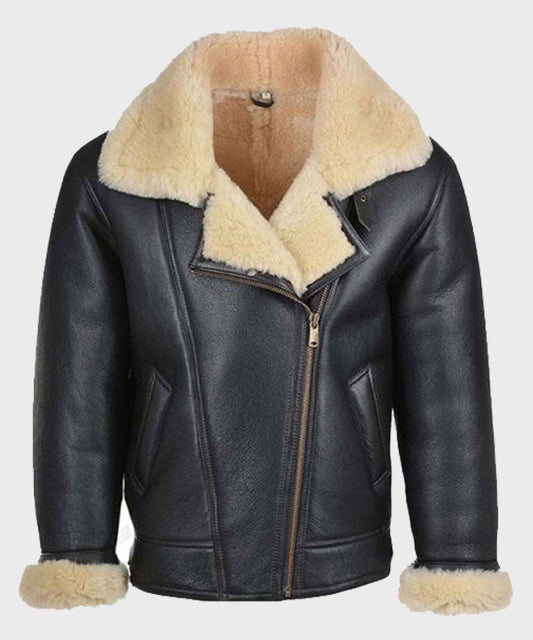 Mens B3 Black Shearling Leather Jacket - Vox Leather