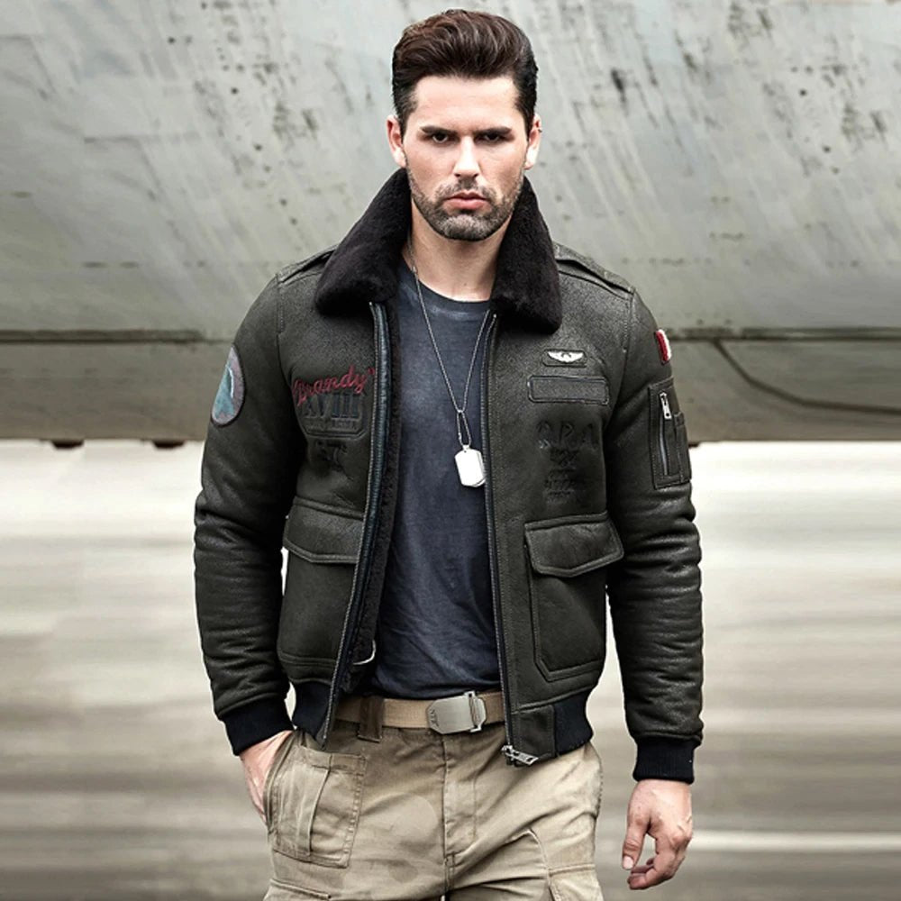 Men's B3 RAF Aviator Sheepskin Shearling Leather Bomber Jacket - Vox Leather
