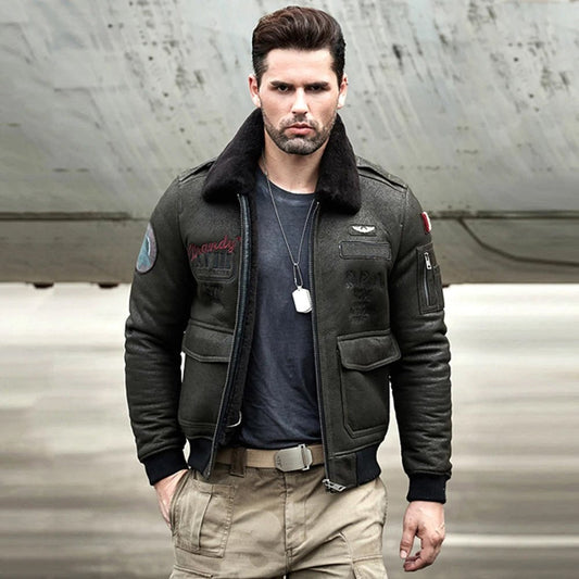Men's B3 RAF Aviator Sheepskin Shearling Leather Bomber Jacket - Vox Leather
