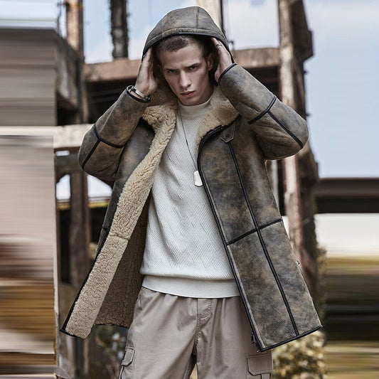 Men's B7 Hooded RAF Aviator Sheepskin Flying Fur Shearling Jacket Coat - Vox Leather