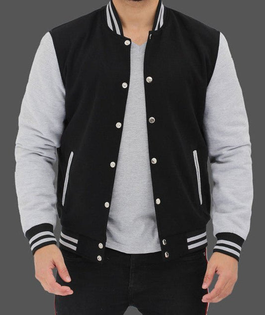 Men's Baseball Black and Grey Letterman Jacket - Vox Leather