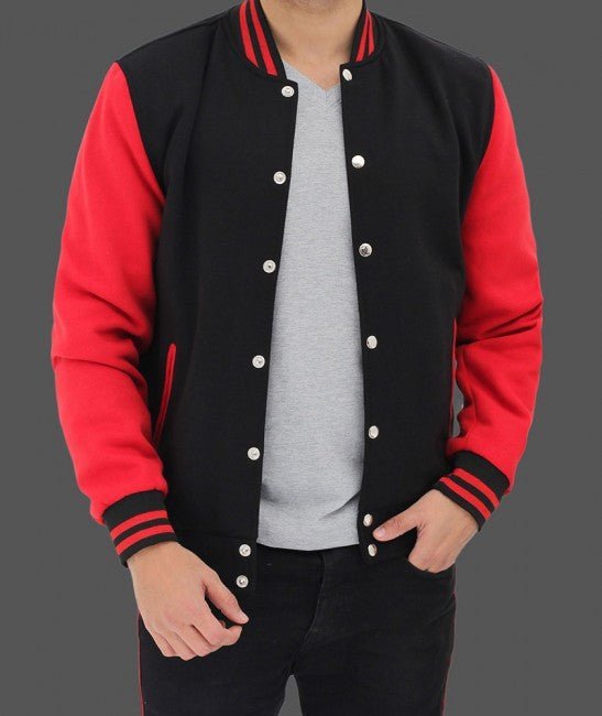Men's Baseball Red and Black Varsity Jacket - Vox Leather