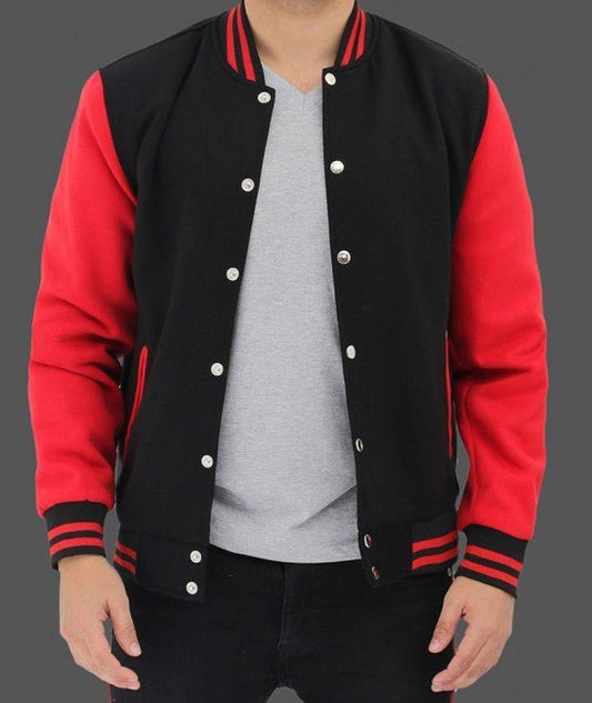 Men's Baseball Red and Black Varsity Jacket - Vox Leather