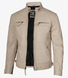 Men's Beige Cafe Racer Leather Jacket - Rare Leather