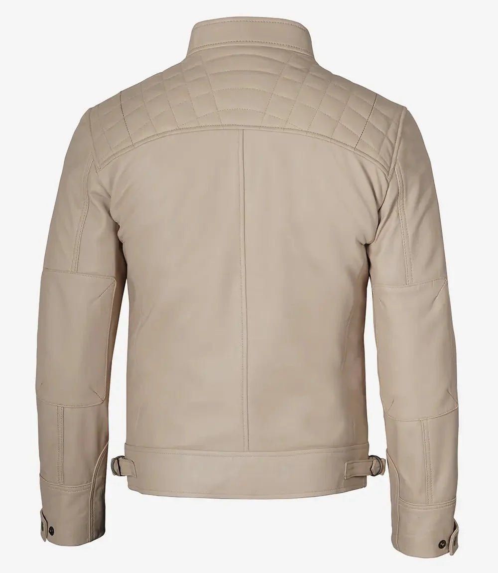 Men's Beige Cafe Racer Leather Jacket - Vox Leather