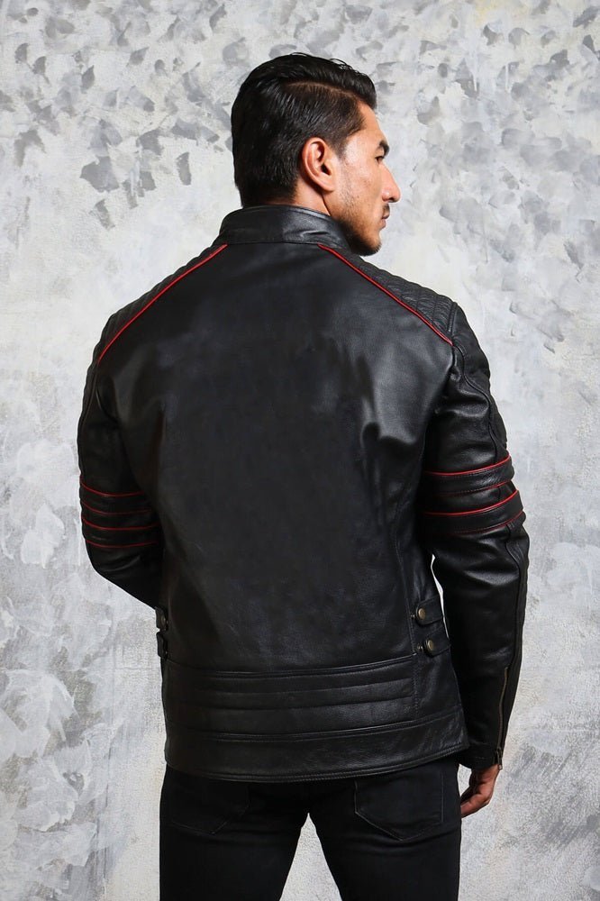 Men's Biker Black and Red Leather Jacket - Vox Leather