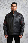 Men's Biker Black and Red Leather Jacket - Vox Leather