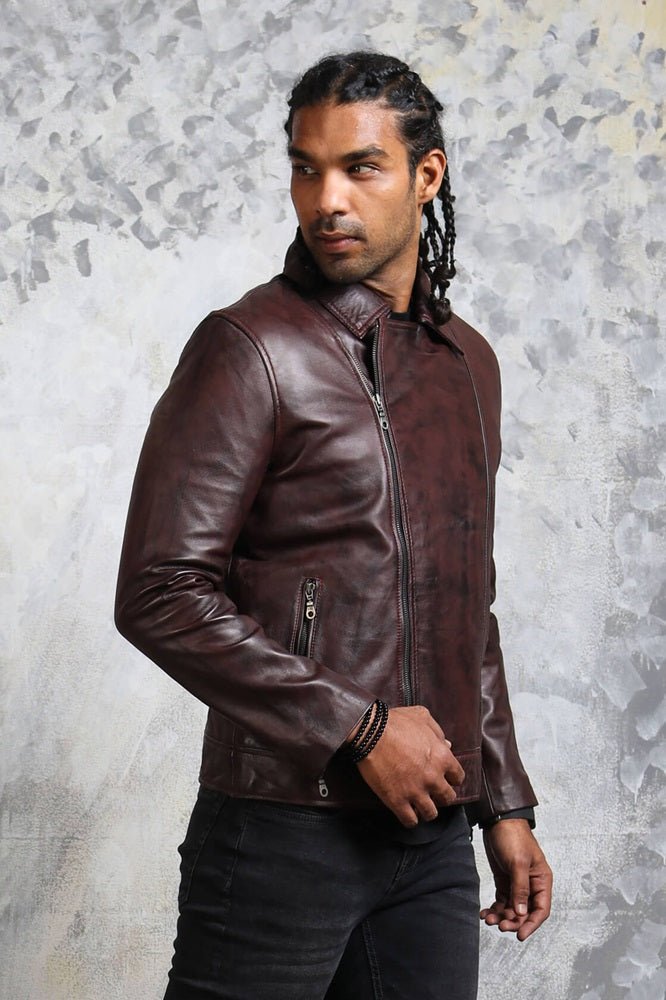 Men's Biker Brown Leather Jacket - Rare Leather