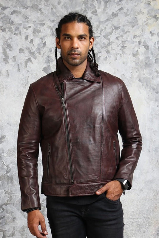Men's Biker Brown Leather Jacket - Vox Leather