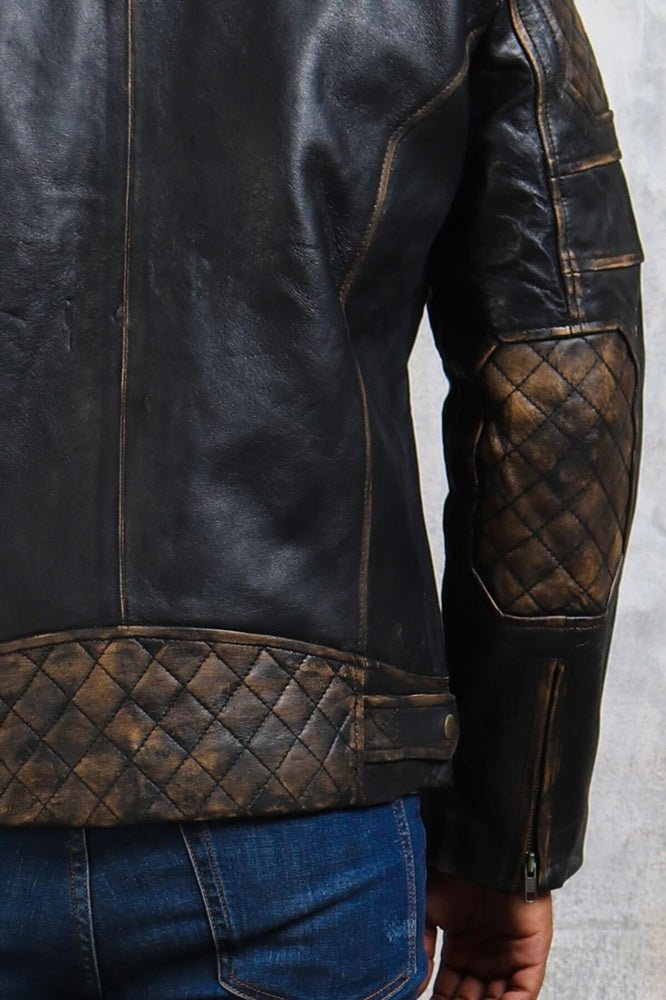 Men's Biker Distressed Leather Jacket - Rare Leather