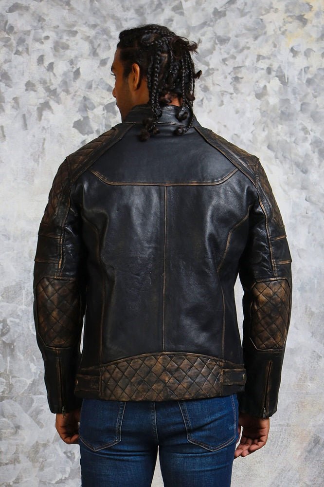 Men's Biker Distressed Leather Jacket - Rare Leather