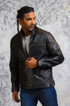 Men's Biker Distressed Leather Jacket - Rare Leather