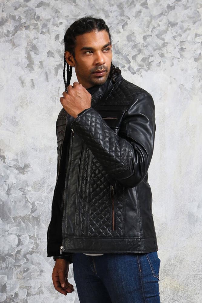 Men's Biker Leather Quilted Jacket - Skull with Wings - Rare Leather