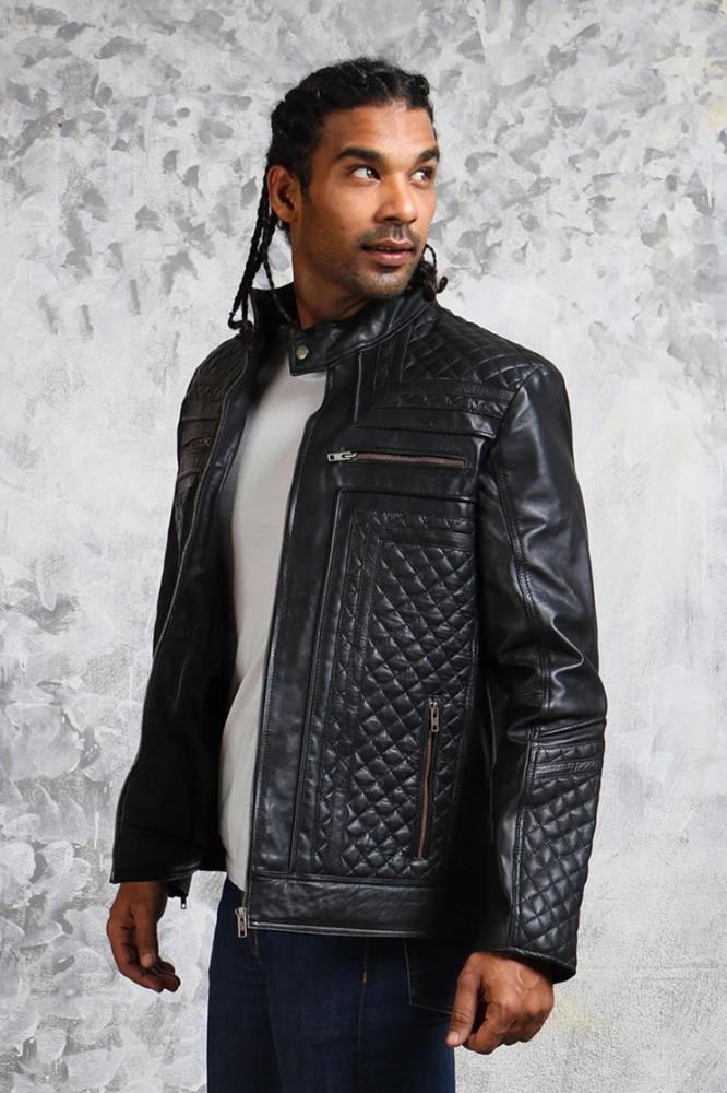 Men's Biker Leather Quilted Jacket - Skull with Wings - Rare Leather
