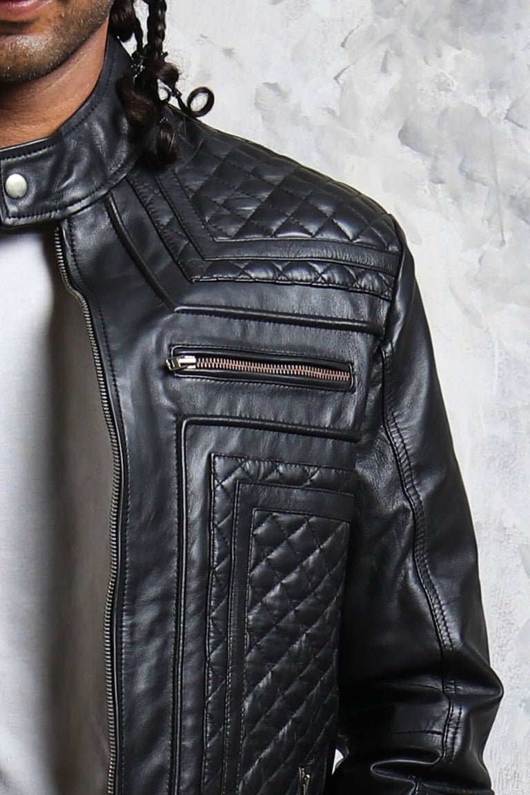 Men's Biker Leather Quilted Jacket - Skull with Wings - Rare Leather