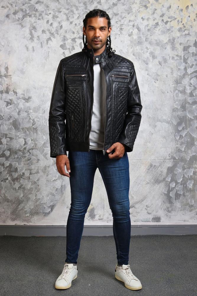Men's Biker Leather Quilted Jacket - Skull with Wings - Rare Leather
