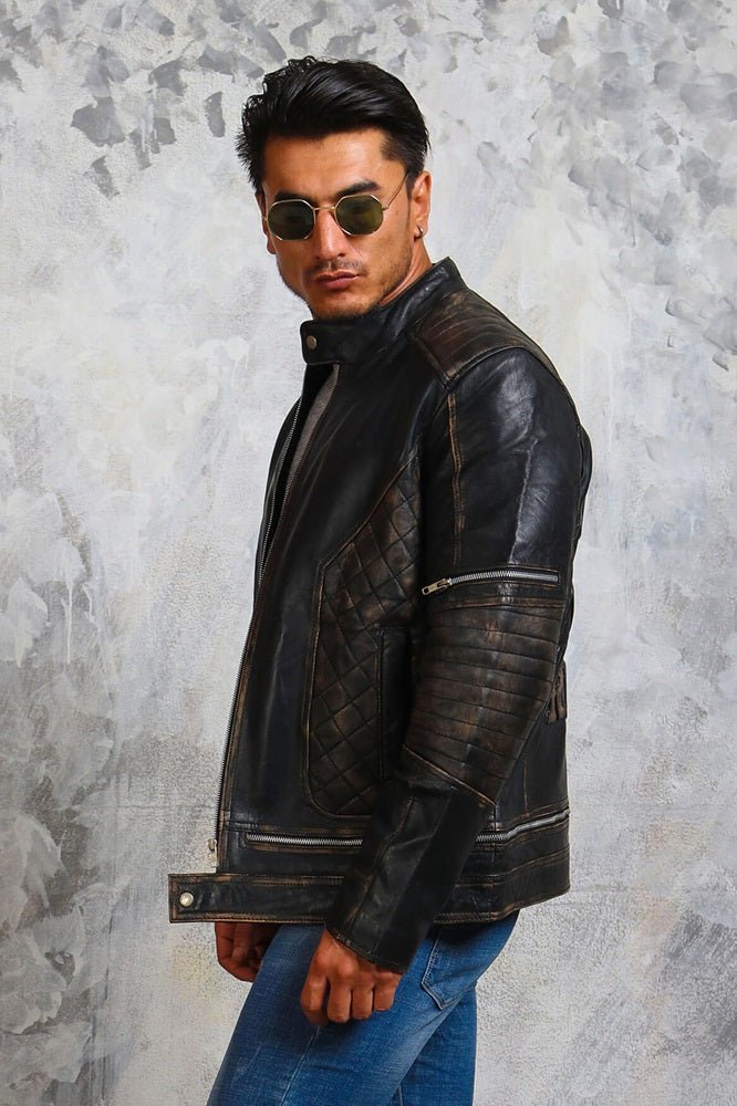 Men's Biker Skull Leather Jacket - Rare Leather