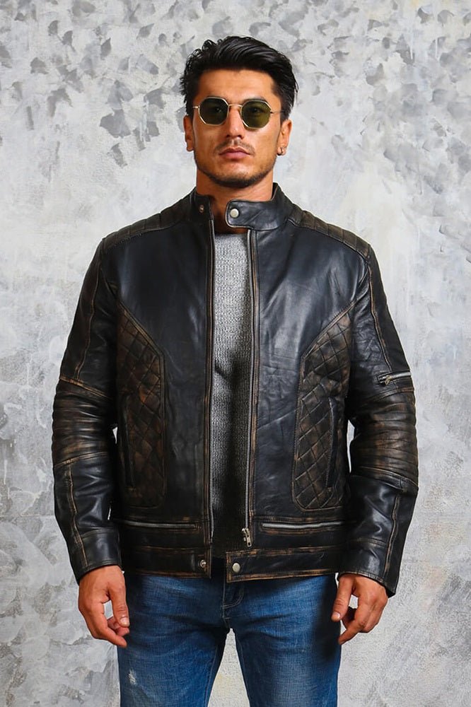 Men's Biker Skull Leather Jacket - Rare Leather
