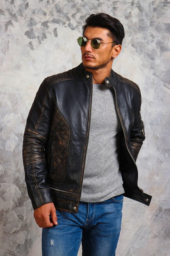 Men's Biker Skull Leather Jacket - Rare Leather