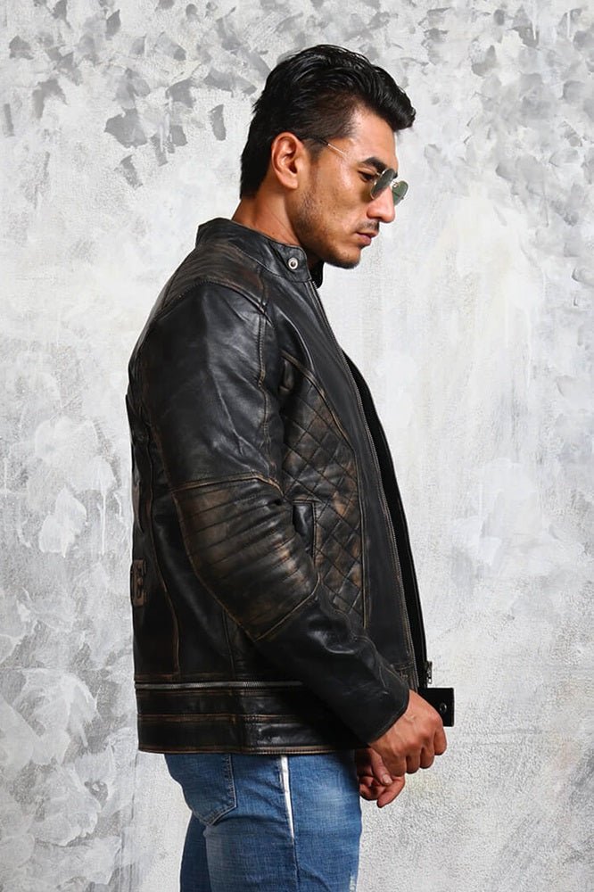 Men's Biker Skull Leather Jacket - Rare Leather