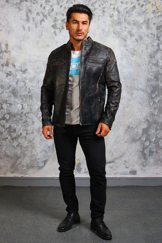 Men's Biker Vintage Leather Jacket - Rare Leather