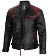 Men's Black and Burgundy Quilted Leather Biker Jacket - Rare Leather