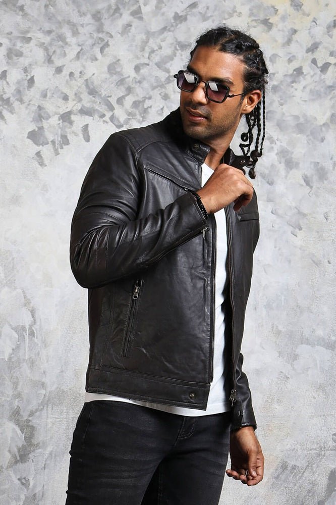 Men's Black Biker Leather Jacket - Road Rebel - Rare Leather