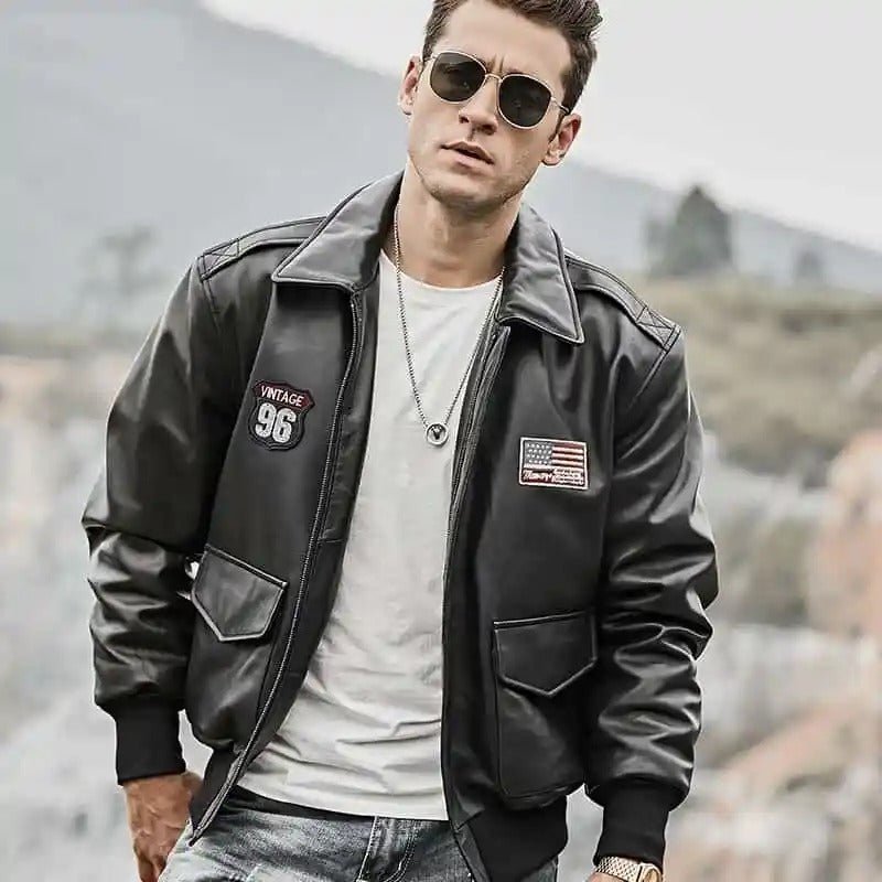 Men’s Black Bomber Leather Jacket – Air Force Pilot Style - Vox Leather