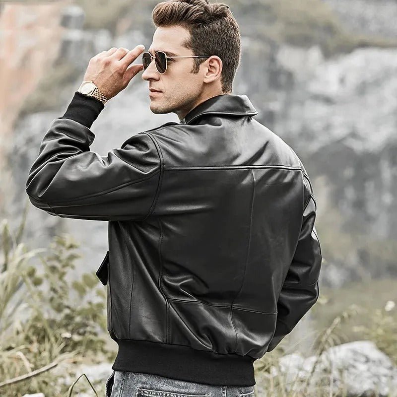 Men’s Black Bomber Leather Jacket – Air Force Pilot Style - Vox Leather