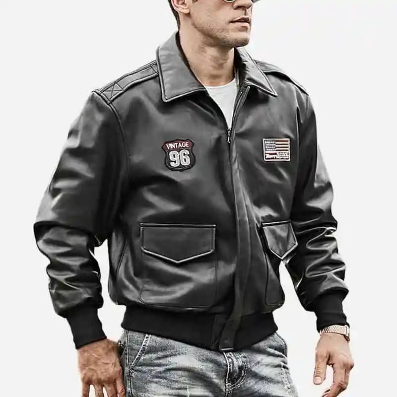 Men’s Black Bomber Leather Jacket – Air Force Pilot Style - Vox Leather