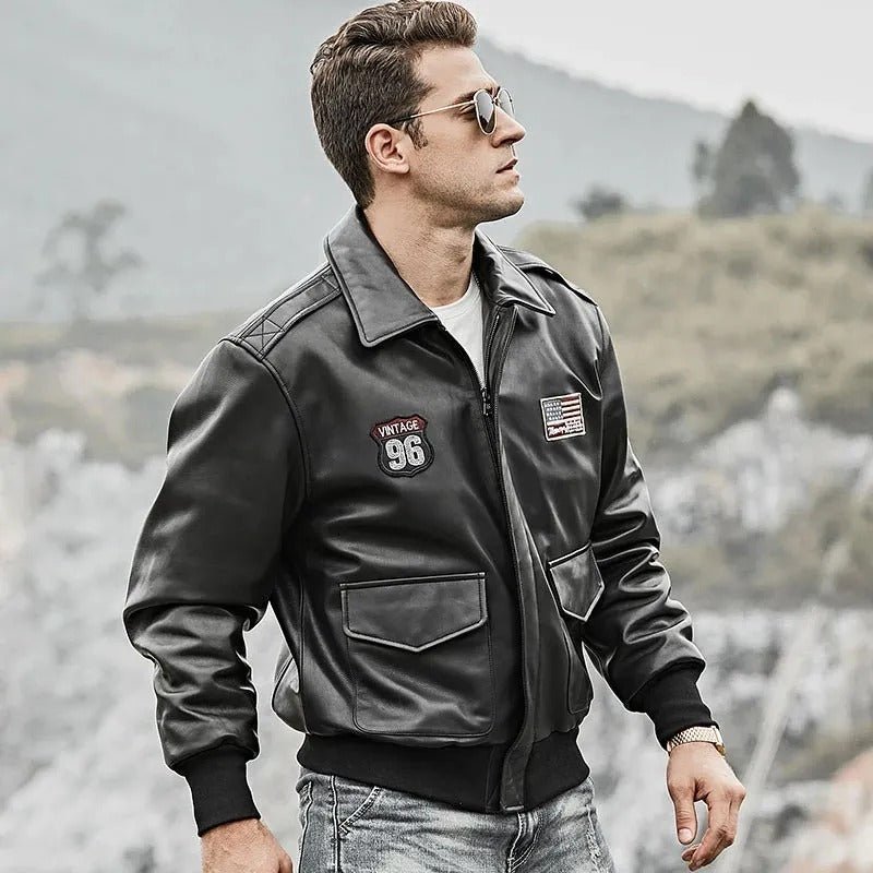 Men’s Black Bomber Leather Jacket – Air Force Pilot Style - Vox Leather