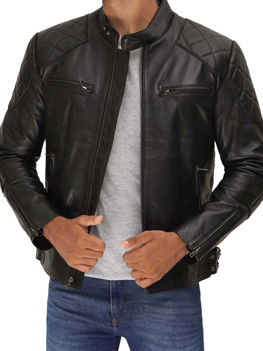 Men's Black Cafe Racer Leather Jacket - Vox Leather